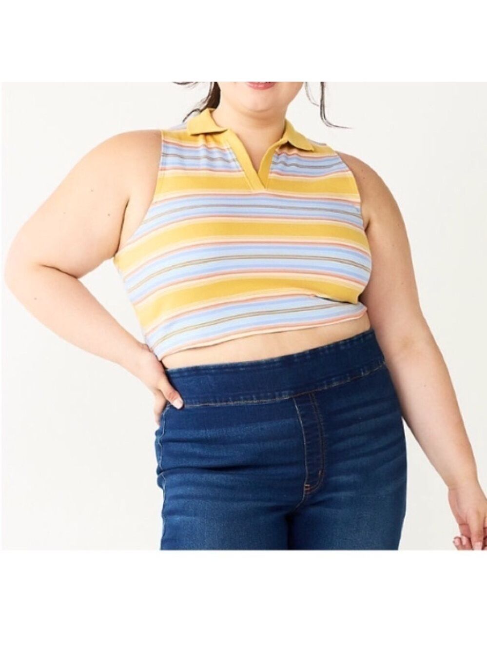 SO Cropped Johnny collar neckline Tank Top Woman’s Juniors 1X stripes - Picture 8 of 10
